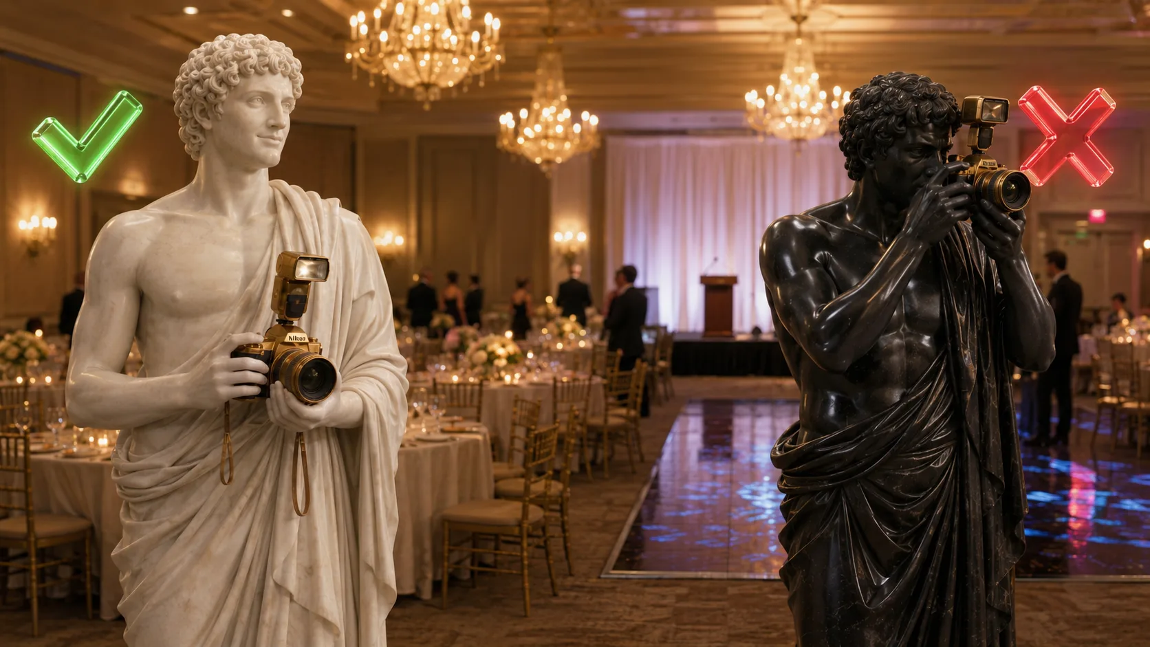 EP101 Marble Twins illustration for How To Read An Event Room Before You Shoot It